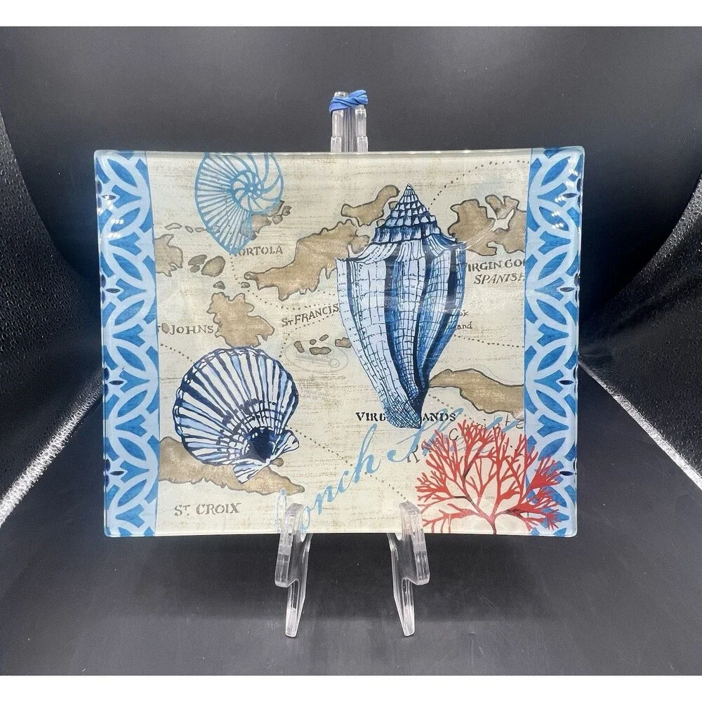 Certified International Trade Winds Glass Serving Platter Jennifer Brinley NIB